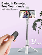 Carregue a imagem no visualizador da Galeria, Wireless Bluetooth Selfie Stick Foldable Portable Tripod with Fill Light Shutter Remote Control for Android iPhone Smartphone  Amaijoin
