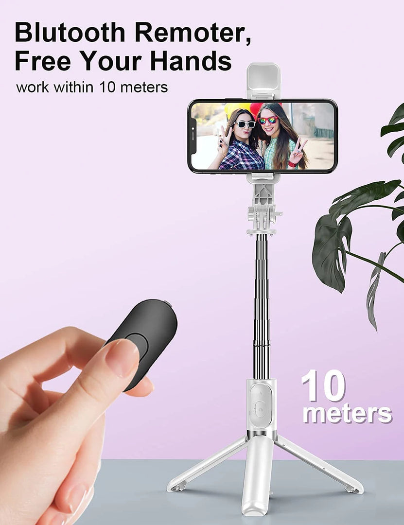 Wireless Bluetooth Selfie Stick Foldable Portable Tripod with Fill Light Shutter Remote Control for Android iPhone Smartphone  Amaijoin