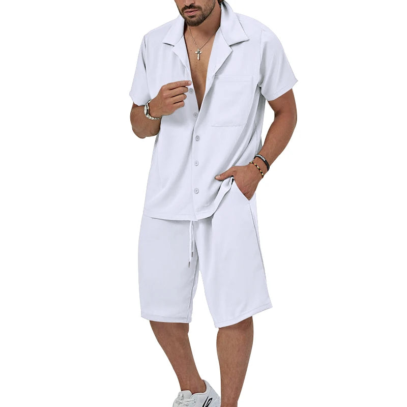 Men's Summer Casual Short Sleeved Shorts Simple Family Set Shirt Outdoor 2-Piece Breathable Beach Set  Amaijoin