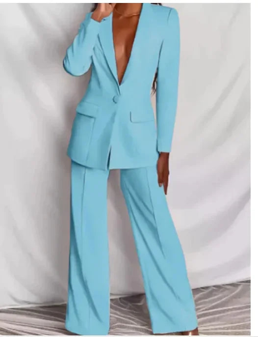 2024 Women's Formal Office 2PCS Sets Solid Blazer Suits and Pants Sets Slim Fit Women's Pants Suits Sets Temperament Tracksuits  Amaijoin