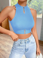 Carregue a imagem no visualizador da Galeria, New  Summer Women Metal Cut Out Keyhole Tank Top Casual Rib-Knit Neck Cropped Shirts Femme Sleeveless Off Shoulders Y2k T-shirts  Amaijoin
