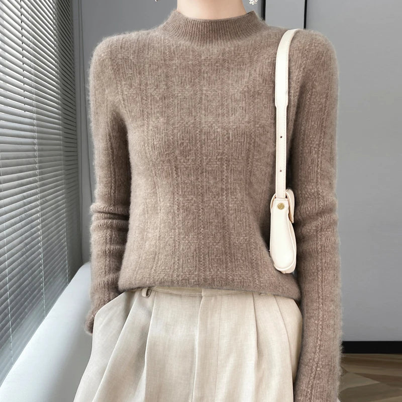 2023 Autumn/Winter New 100% Merino Wool Women's Pile Neck Sweater Jumper Fashion Women's Sweater Warm Turtleneck Sweater Top  Amaijoin