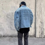 Carregue a imagem no visualizador da Galeria, Retro Convex Turtle Shell Denim Jacket Men Hip Hop Ripped Hole Loose Harajuku Bomber Coats Cropped Street Autumn Jeans Outwear  Amaijoin
