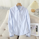 Carregue a imagem no visualizador da Galeria, Women&#39;s Casual Cotton Oxford Shirt 2023 New Woman Striped Blouse and Tops Simple Solid Lady White Blue Shirts Clothes  Amaijoin
