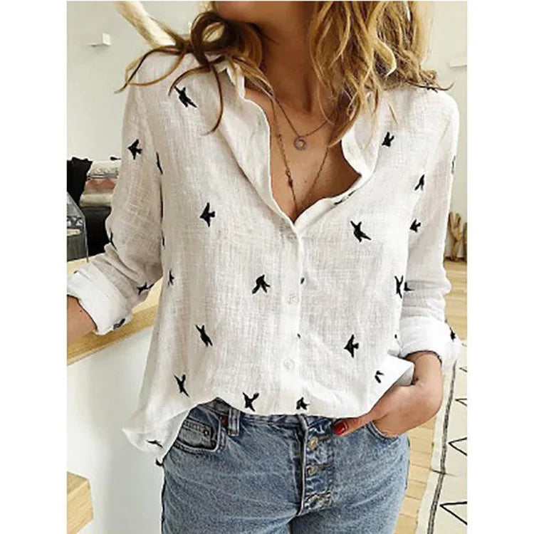 Elegant Cotton Linen Shirts Women Casual Solid Button Lapel Blouses Shirts Spring Summer Long Sleeve Loose Tops Tunic Blusas  Amaijoin