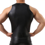 Carregue a imagem no visualizador da Galeria, Men Sexy PU Leather Tank Top Sleeveless Erotic Shaping Sheath Stretch Shirts Soft Latex Bodycon Patent Leather T-shirt Club Vest  Amaijoin
