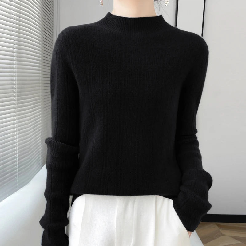 2023 Autumn/Winter New 100% Merino Wool Women's Pile Neck Sweater Jumper Fashion Women's Sweater Warm Turtleneck Sweater Top  Amaijoin