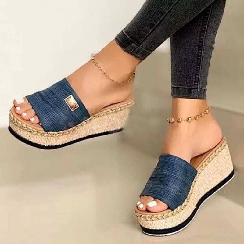 Womens High Heels Sandal Summer Leisure Wedges Sandals 2022 New Outdoor Beach Slippers Women Platform Mules Slipper Plus Size 43  Amaijoin