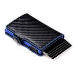 Carregue a imagem no visualizador da Galeria, CASEKEY Credit Card Case Mini Wallet Men RFID Carbon Fiber Pu Leather Smart Vallet Small Aluminum Card Holder Portafoglio Uomo  Amaijoin
