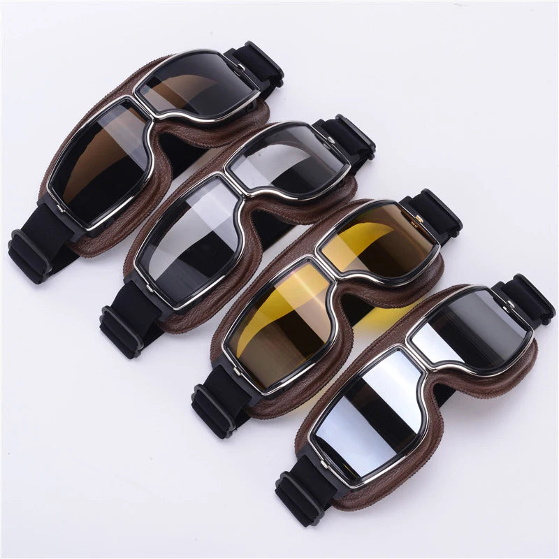 Motorcycle Glasses Windproof Motorcycle Helmet Glasses Sunglasses Retro Universal Folding Leather Retro Motorcycle Accessories  Amaijoin