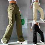 Carregue a imagem no visualizador da Galeria, Womens Cargo Pants Elastic High Waist Wide Leg Trousers Straight Leg Joggers Outfits Baggy Wide Leg Sweatpants Oversized Pants  Amaijoin
