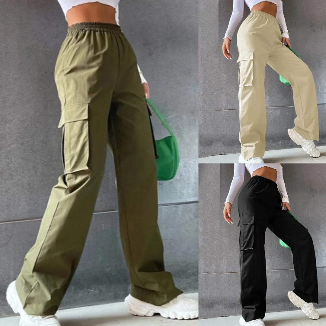 Womens Cargo Pants Elastic High Waist Wide Leg Trousers Straight Leg Joggers Outfits Baggy Wide Leg Sweatpants Oversized Pants  Amaijoin