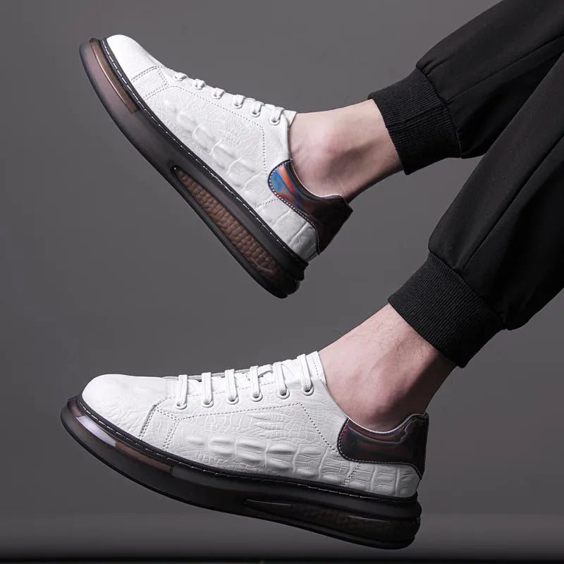 Spring Crocodile Pattern Thick Soled Men Sneakers Leather Casual Oxford Shoes Fashion Leather Low Top Lace-Up Brand Casual Shoes  Amaijoin