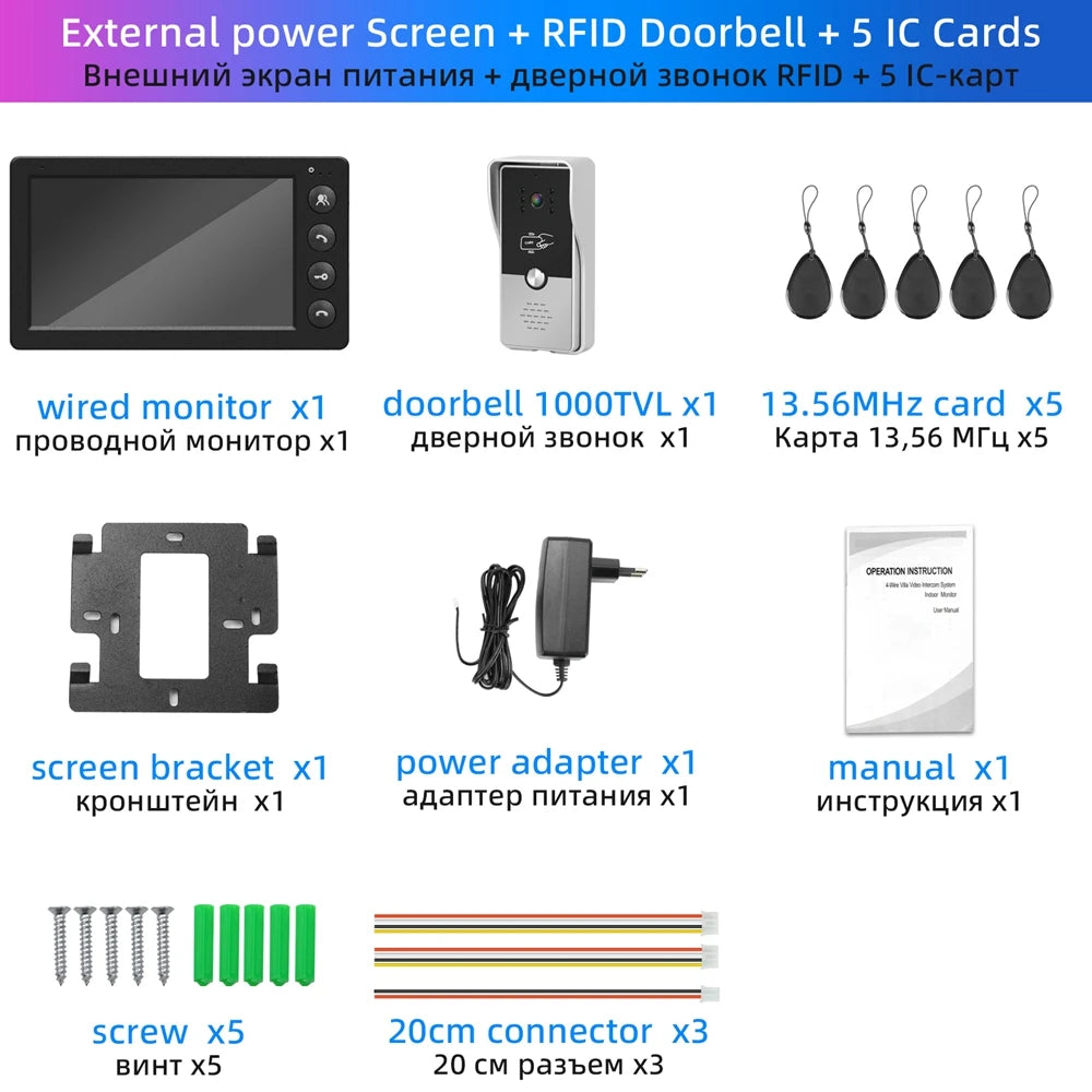 Wired Video Intercom for Home Outdoor Door Phone with Screen 7 Inch Monitor Street Doorbell  RFID Call Panel Open Electric Lock  Amaijoin