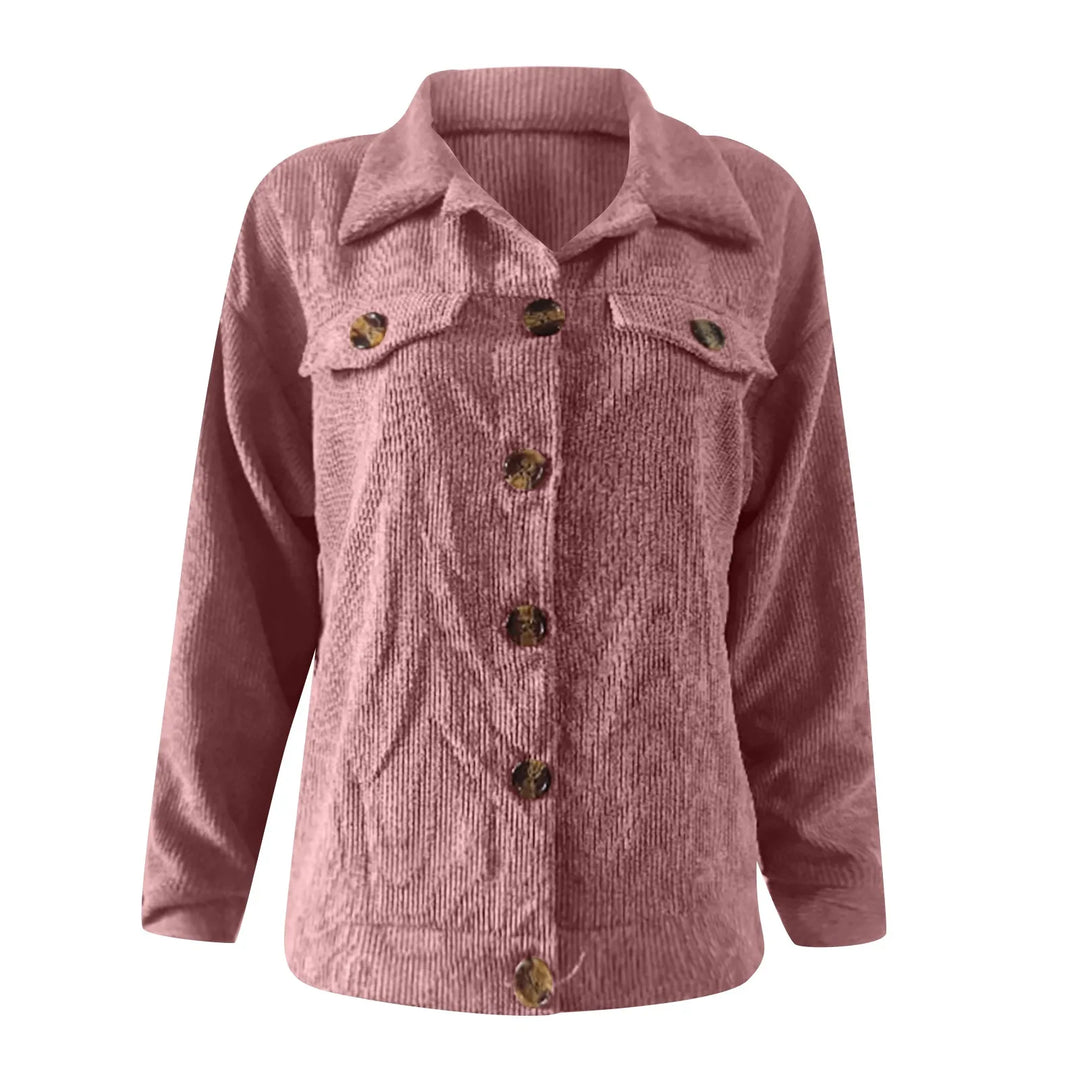 Women's Autumn And Winter Loose Corduroy Lapel Double Pockets Long-Sleeved Shirt Jacket  Amaijoin