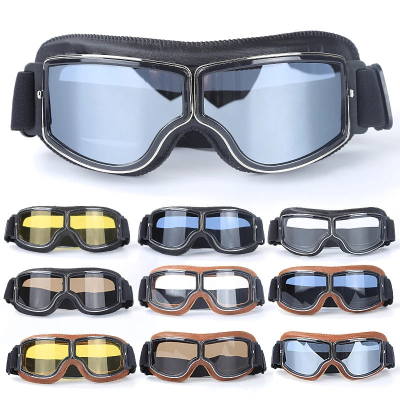 Motorcycle Glasses Windproof Motorcycle Helmet Glasses Sunglasses Retro Universal Folding Leather Retro Motorcycle Accessories  Amaijoin