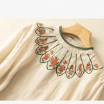 Carregue a imagem no visualizador da Galeria, Folk Cotton Linen Women&#39;s Round Neck Art Retro Embroided Striped Solid Color Loose Pullover Three Quarter Shirts Summer New Tops  Amaijoin
