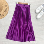 Load image into Gallery viewer, 2024 New High Waist Elegant Stain Women&#39;s Pleated Skirts with Belted Solid Skirts Mi-long Umbrella Skirt Spring Summer  Amaijoin
