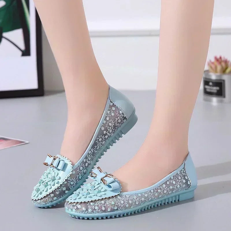 2024 Summer Hot Selling Breathable Women's Flat Shoes Slip-on Women's Shoes Mesh Loafers Flat Appliqués Bow Tie Soft Sole Shoes  Amaijoin