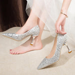 Carregue a imagem no visualizador da Galeria, Lucyever Gold Silver Sequins Women Pumps 2022 Luxury Crystal High Heel Party Wedding Shoes Woman Elegant Pointed Toe Pumps Mujer  Amaijoin
