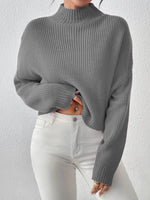 Carregue a imagem no visualizador da Galeria, Women&#39;s Ribbed Knitted Sweater, Mock Neck Long Sleeve Pullover, Solid Color High Neck Drop Shoulder Jumper  Amaijoin
