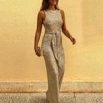 Carregue a imagem no visualizador da Galeria, Spring and summer fashion elegant party jumpsuit round-necked sleeveless button sequins silver dot jumpsuit  Amaijoin
