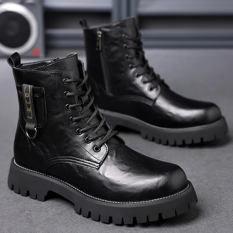 Designer's New Men's Workwear Boots Handsome Motorcycle Boots Thick Sole Mountaineering Boots Men's Genuine Leather Short Boots  Amaijoin