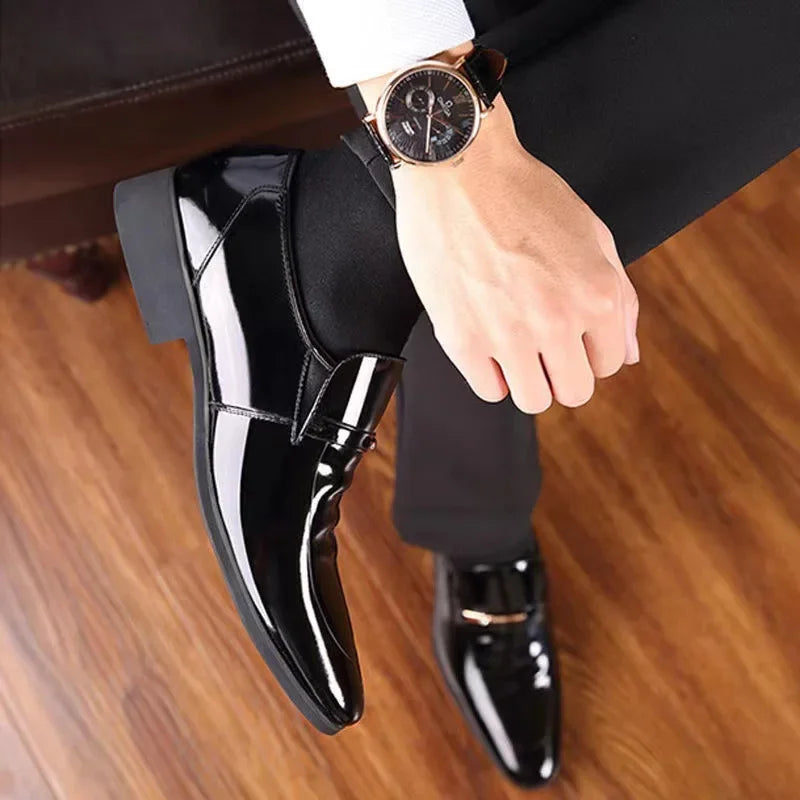 Luxury Business Oxford Leather Shoes Men Breathable Patent Leather Formal Shoes Plus Size Man Office Wedding Flats Male Black  Amaijoin