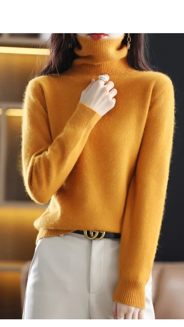 Autumn And Winter New 100% Mink Cashmere Sweater 2023 Women's High Neck Knitted Pullover Loose Korean Fashion Warm Women's Top  Amaijoin