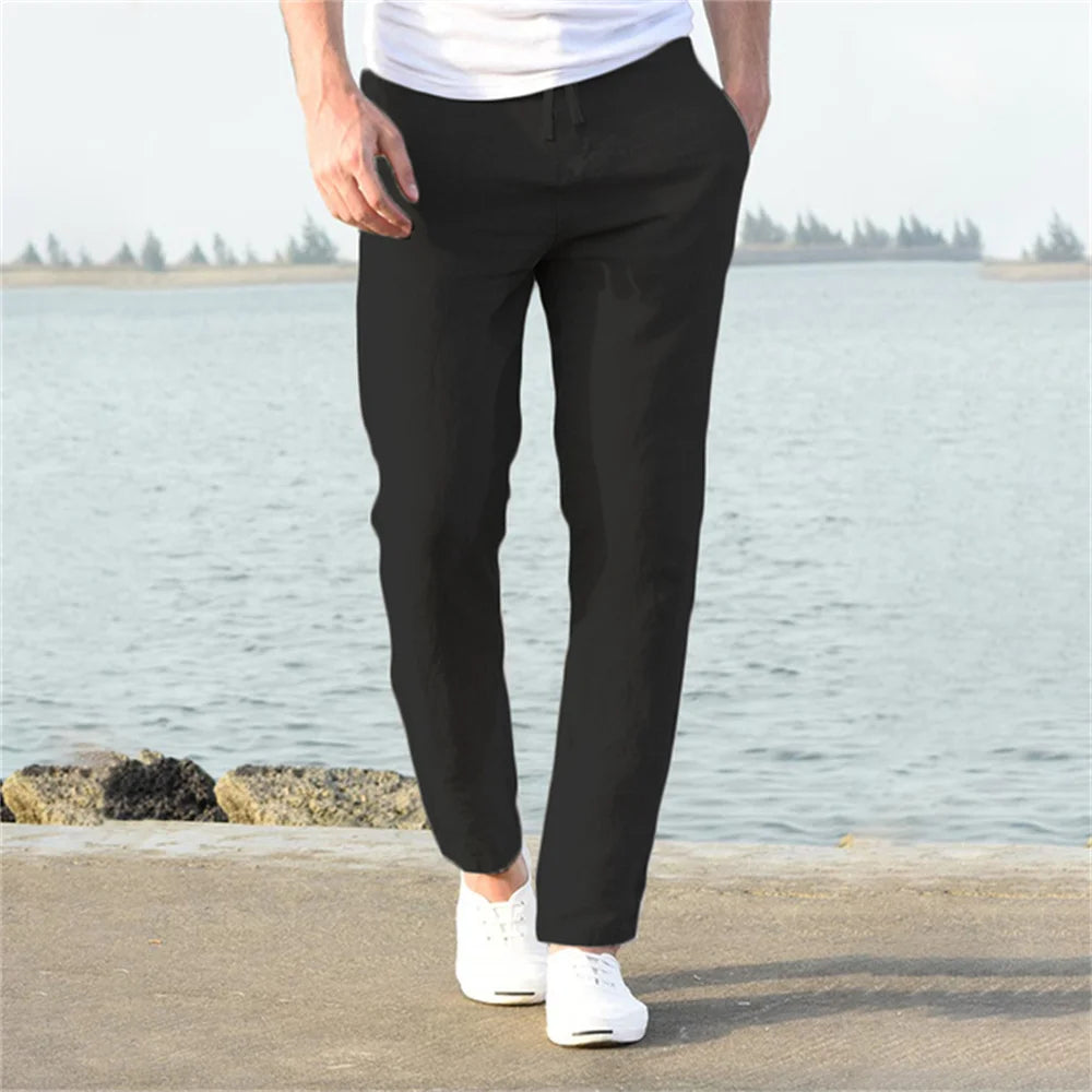 2023 Men's Cotton Linen Pants Male Autumn New Breathable Solid Color Linen Trousers Fitness Streetwear S-3XL  Amaijoin