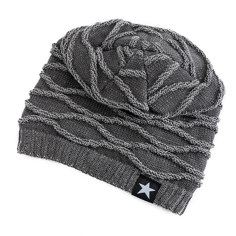 New Unisex Slouchy Winter Hats Add Fur Lined Men And Women Warm Beanie Cap Casual Five-pointed Star Decor Winter Knitted Hats  Amaijoin