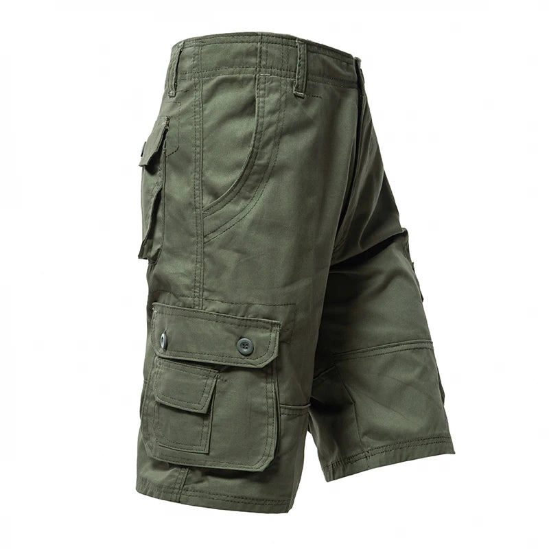 Male Cargo Pants Knee Shorts Classic Summer Shorts Multiple Pockets Large Size Cotton Half Pants Khaki Army Green Shorts  Amaijoin