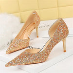 Carregue a imagem no visualizador da Galeria, Women 7cm 10.5cm High Heels Elegant Blue Pumps Sexy Sequins Bling Mid Heels Lady Scarpins Luxury Stiletto Sparkly Party Shoes  Amaijoin
