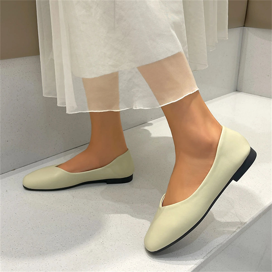 Spring Summer Fashion New Casual Shallow Mouth Breathable Flat Shoes Elegant Square Toe Low Heel Simple Women's ShoesNO:C1622  Amaijoin