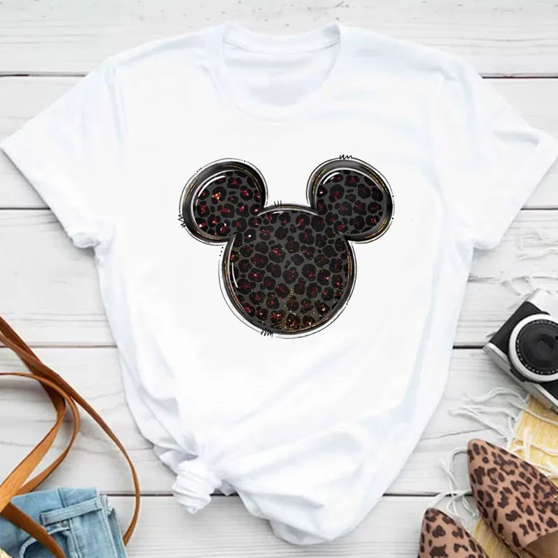 New T-shirts for Women Fashion Heart Minnie Print T Shirt Streetwear Clothes Kawaii Mickey Mouse Disney T Shirt Female Tops  Amaijoin