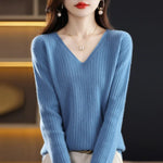 Carregue a imagem no visualizador da Galeria, Women Sweater Long Sleeve Top Knitted Pullover V-Neck Fashion Sweater Woman Winter 2022 Basic Female Clothing Soild OL Sweaters  Amaijoin
