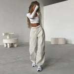 Carregue a imagem no visualizador da Galeria, Y2k Baggy Pants Women Cargo Pants Sports Wide Leg Pants Drawstring Joggers Female Streetwear Solid Casual High Waisted Trousers  Amaijoin
