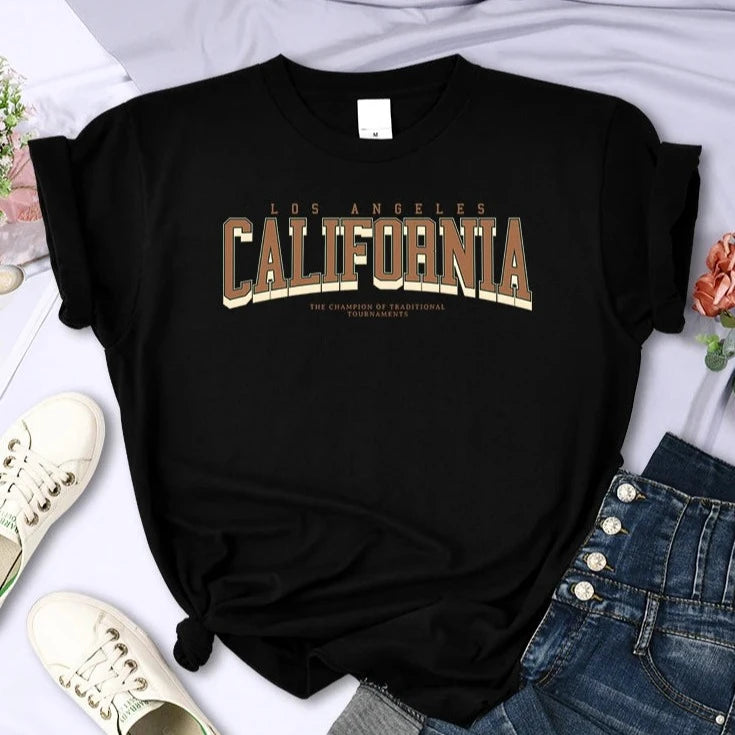 Los Angeles California The Winnerof Tournaments T-Shirt Women Summer Breathable T Shirts Street Clothes Simple Soft Short Sleeve  Amaijoin