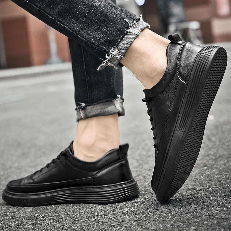 2022 Men's Leather Shoes Thick Sole Soft Surface Outdoor Sneakers Fashion Leather Casual Shoes Comfortable Fashion Oxford Shoes  Amaijoin