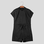 Carregue a imagem no visualizador da Galeria, INCERUN Men Striped Rompers O-neck Short Sleeve Streetwear Summer Casual Male Shorts Jumpsuits With Belt 2024 Fashion Overalls  Amaijoin
