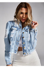 Carregue a imagem no visualizador da Galeria, 2022 Fall New Woman Long Sleeve Ripped Short Denim Jacket Fashion Hipster Jeans Coat Street Casual Female Clothing S-XL  Amaijoin
