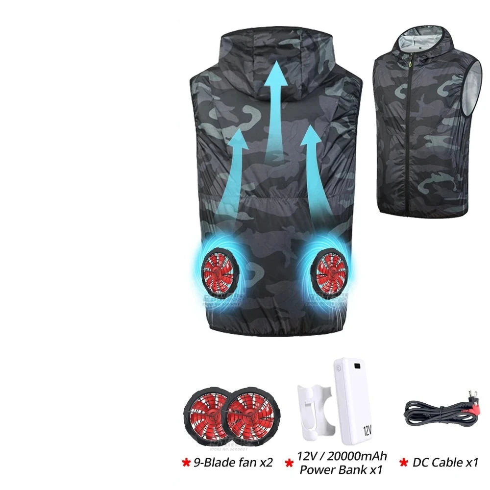 21V Battery Cooling Vest Wearable 9-blade Fan Vest Motorcycle Cool Vest Air-conditioned Clothes Cooling Hiking Fishing Jacket  Amaijoin