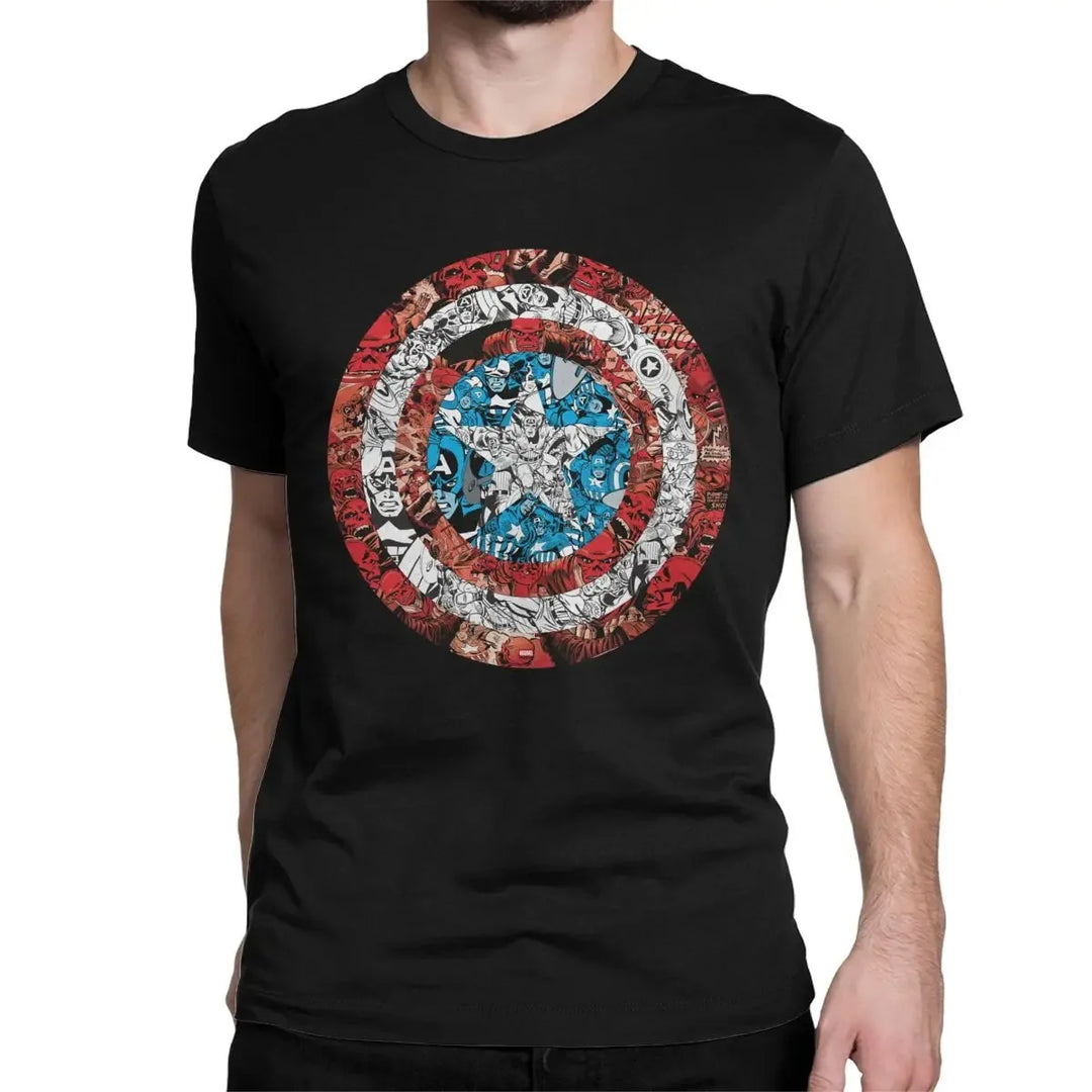 Men's and Women's Marvel Captain America Comic Shield T-Shirt Disney Cotton Short Sleeve T-Shirt New Arrival Fashion T-Shirt Top  Amaijoin