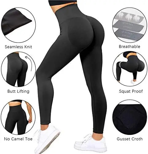 2023 Seamless Knitted Fitness GYM Pants Women's High Waist and Hips Tight Peach Buttocks High Waist Nude Yoga Pants  Amaijoin