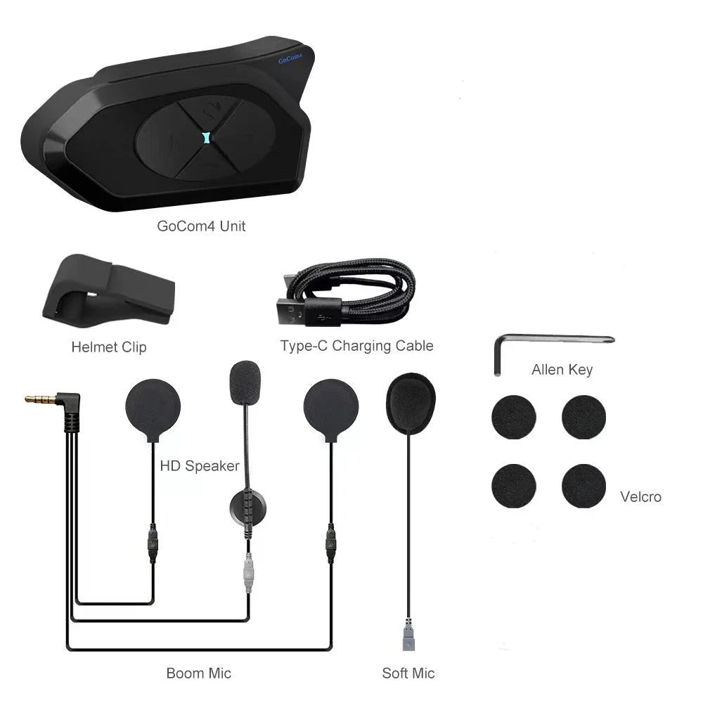 NOECI GoCom4 Motorcycle Intercom Bluetooth Headset For 4 Riders Group  1500m Full-duplex Interphone IP65 Music Sharing+ FM  Amaijoin