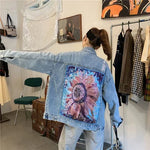 Load image into Gallery viewer, Streetwear Style Print Women&#39;s Denim Jacket Coat Diamonds Hole BF Jeans Outwear Female Spring Autumn Casual Loose Cowboy Outwear  Amaijoin
