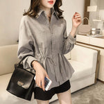 Carregue a imagem no visualizador da Galeria, Women&#39;s Shirt 2024 Spring New Fashion Lapel Waisted Commuter Tops Shirt Solid Colour Large Size Casual Loose Blouse Shirt  Amaijoin
