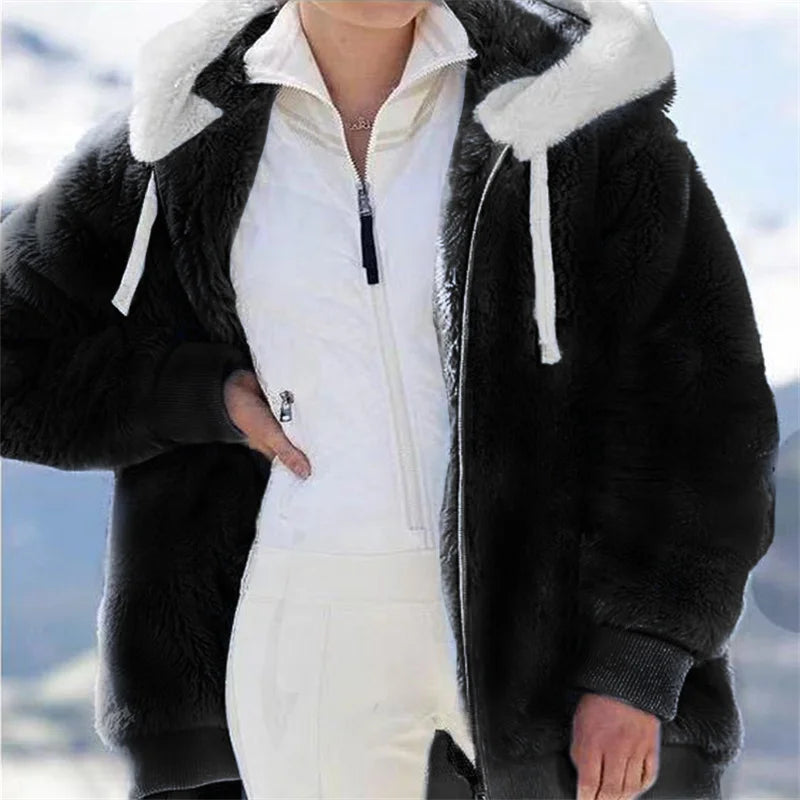 Winter Warm Women's Faux Fur Jacket Plush Coat New Casual Hooded Zipper Soft Fleece Cashmere Jackets Female Thick Clothing y2k  Amaijoin