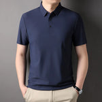 Carregue a imagem no visualizador da Galeria, High quality wrinkle resistant ice silk short sleeve t-shirt men&#39;s summer Lapel loose casual solid color top high-end polo men  Amaijoin
