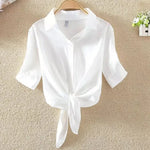 Carregue a imagem no visualizador da Galeria, New Summer Casual Women&#39;s Shirt 2024 Shawl White Buttoned Up Blouse Women Cotton Woman Tops Elegant Lady Tunics Clothes 19870  Amaijoin
